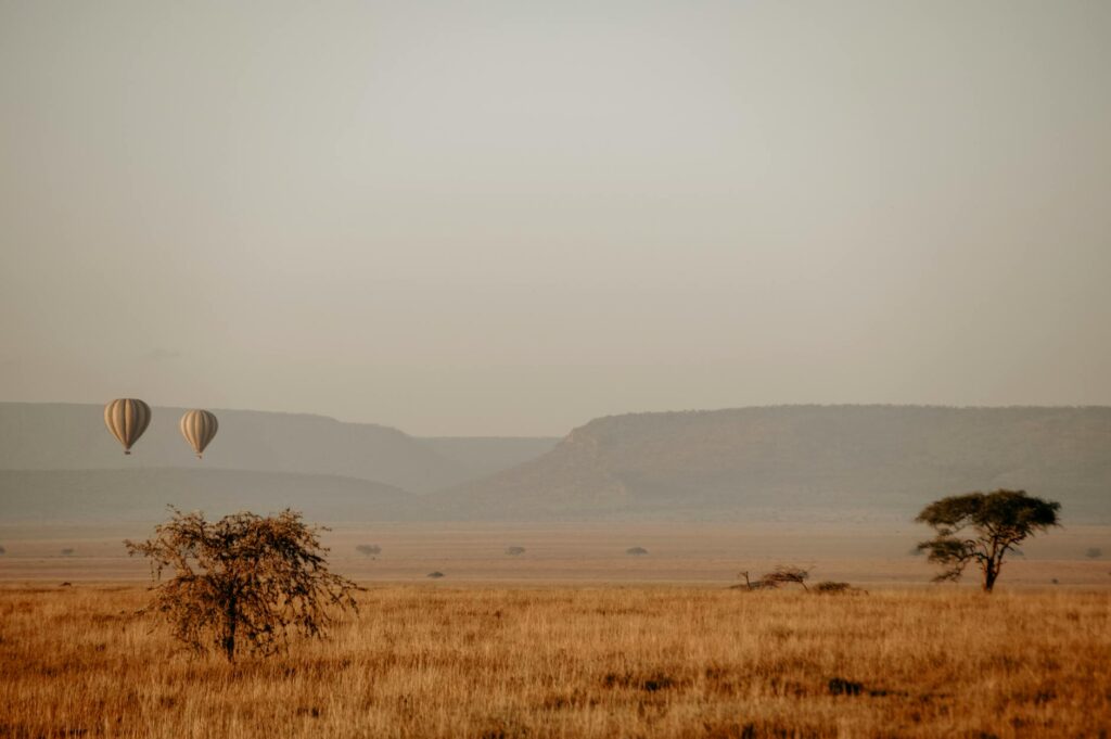 Hot Air Balloon Safari over Serengeti — Hot air balloon Serengeti sunrise